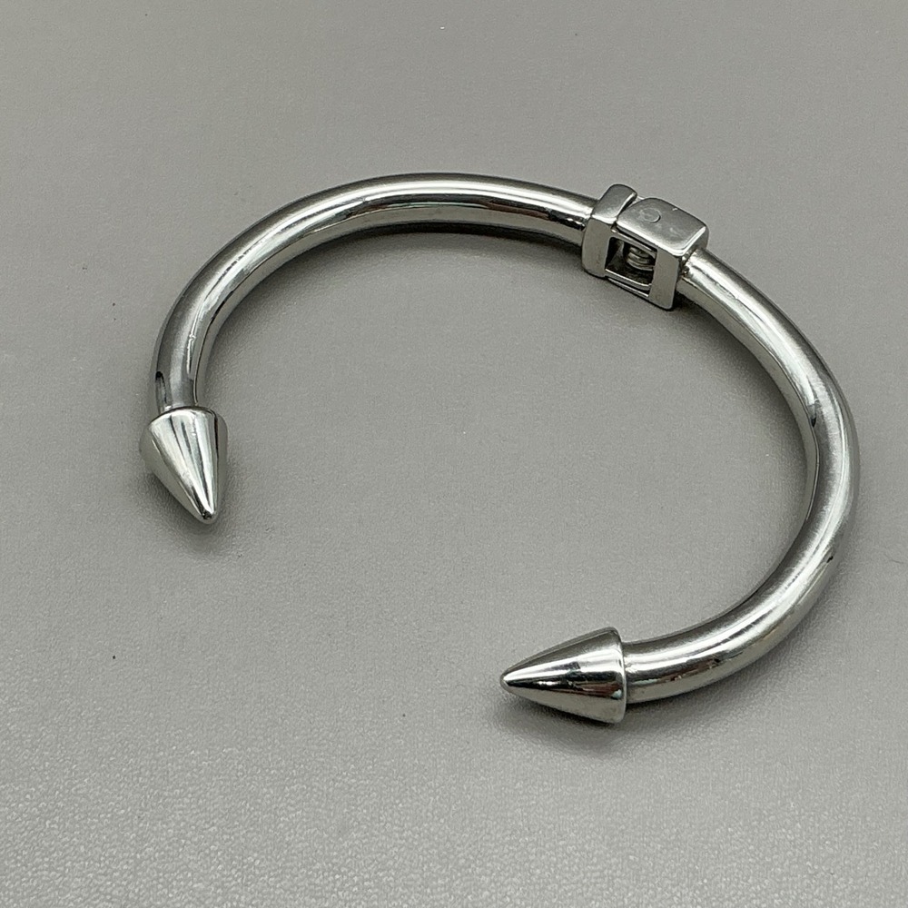 Spike Bangle Bracelet Women Silver Tone Hinged Cuff Punk Rock Edgy Jewelry